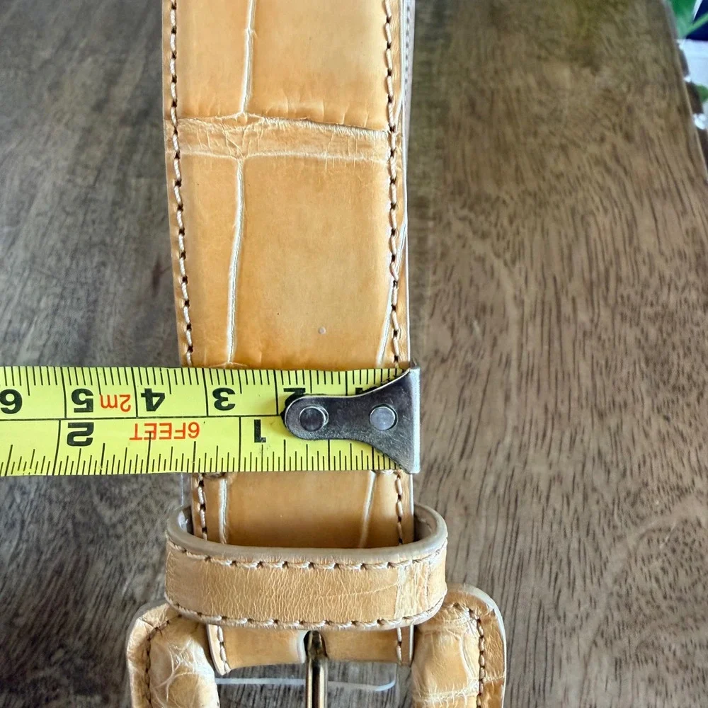 Tardini Genuine American Alligator Belt Womens Size 36 Honey Tan Exotic Leather